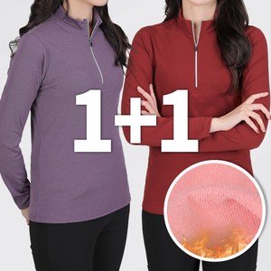 [스타일랑] (1+1) 여성 겨울 프리미엄 피치 기모 빅사이즈 등산 아웃도어 티셔츠_피치블라썸 긴팔 기모 집업 티셔츠