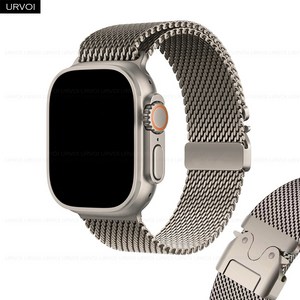 URVOI Milanese Loop for Apple Watch Ultra 2 band stainless steel strap for iWatch parachute buckle, Titanium color, 1개