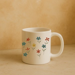 [전통 감성 디자인] 수묵화풍 자수꽃 머그컵 330ml, 1개, 꽃들의 향연