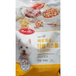 바우와우 더블 치즈롤 소고기&연어 1kg(200gx5팩) 애견 반려견 칼슘 미니사이즈 간식 국내산, 5개, 200g