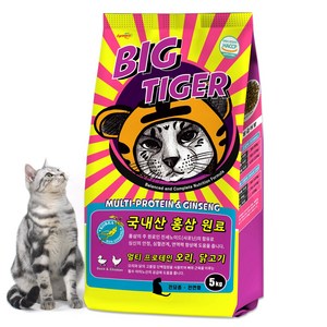 [빅타이거] 홍삼 함유 고양이사료 5KG+400G 길고양이 미니파우치10개