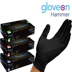글러브온 해머 니트릴장갑 블랙100매 라텍스장갑 요리용장갑, M, 1개