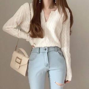 [레티고] 여성 펀칭 소프트 니트 스웨터 가디건