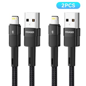 Essager 라이트닝 아이폰8핀 to A타입 고속 충전 케이블 2개입, 2개, 블랙, 1m