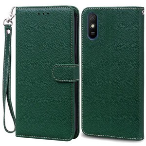 Redmi 9A 케이스 지갑 플립 Xiaomi 전화 보호용 가죽 Xiomi 9AT Fundas 지원, [29] Dark Green -Strap