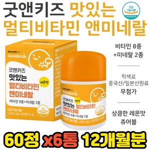 씹어먹는 키즈 레몬맛 멀티비타민 미네랄 아연 면역력 12개월분 뼈형성 칼슘흡수 골다공증발생위험감소도움 세포보호 어두운곳시각적응