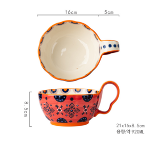 YAPOGI 손잡이그릇 라면 그릇 국사발, 레드 6.5인치