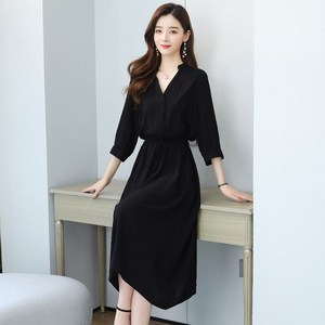 데일리스냅샷 가을 하객룩 V넥 빅사이즈 원피스