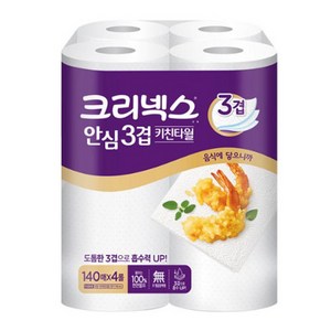 크리넥스 안심3겹 키친타올 140매 4롤 키친타월 주방용품 엠보싱