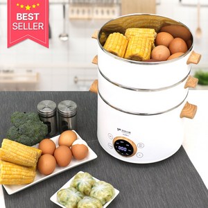 키친아트 멀티쿠커 2L + 2단 전기찜기, KA-W2535(화이트 + 우드)