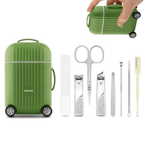 튐방지 손톱깎이 발톱깎이 세트 8종 전문가용 휴대용 고급형 내성발톱깍기, 1세트, 그린