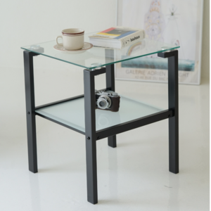 강화유리 사이드 테이블 미니 거실 소파 테이블 2단 수납 작은 테이블, 투명