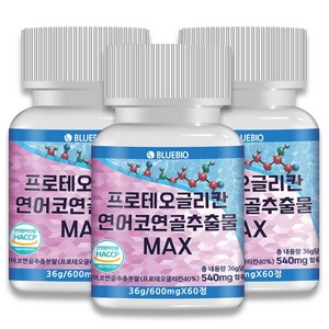 프로테오글리칸 연어코 연골 추출물 MAX 600mg 60정 2형 콜라겐 콘드로이친 글루코사민 류신 함유, 3개