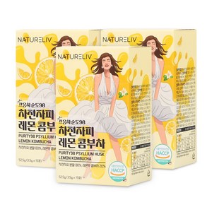 끄응차 순도98 차전자피 콤부차 분말 스틱 식이섬유, 레몬맛, 3개, 52.5g