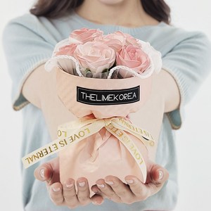 더라임코리아 카네이션 장미 비누꽃 미니 꽃다발+선물상자 부모님 환갑 생신 기념일 행사 선물, 핑크장미