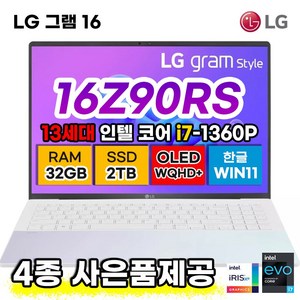 LG 그램 스타일 16 OLED 패널 WQHD+ 3K 해상도 40.6cm 노트북 16Z90RS-AD9 13세대 i7 32GB 2TB, 단품, 단품