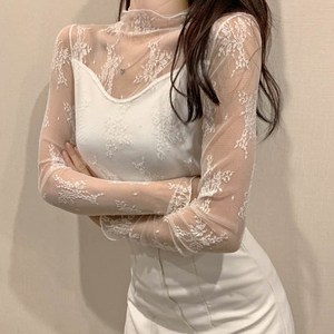 [셀러허브 여성] 망사 시스루 패션 레이어드 블라우스 반목 스타일