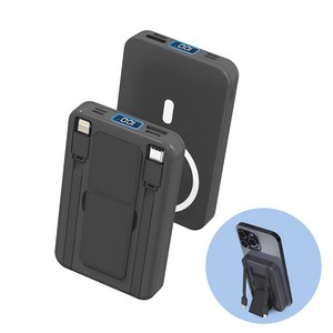 아우스힐 15W 무선충전 PD22.5W QC3.0 고속충전 일체형 맥세이프 호환 보조배터리 10000mAh, 블랙