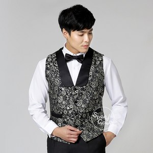 VL8203 남자 금꽃 카라 등판 조끼- 자카드+공단/ 서빙 위생 유니폼 식당 레스토랑 카페 호텔 호텔리어 상조유니폼 상조회사