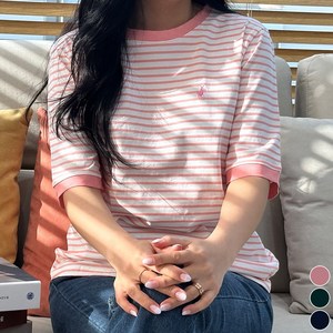 NK아울렛 엔케이아울렛 B-여성스트라이프면반팔티 여자 줄무늬 라운드넥 포인트 코튼 티셔츠