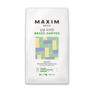 맥심 원두커피 싱글 오리진 브라질 산토스, 1kg, 1개, 홀빈(분쇄안함)