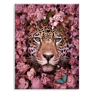 오로라데코덴 캔버스형 보석십자수 40x50cm, MK086 핑크꽃 표범