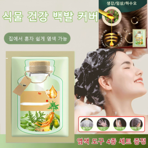 식물 추출 버블 염색제 남녀 공용 식물 건강 백발 커버 집에서 혼자 쉽게 염색 가능, 네이처블랙[10봉지]&헤어팩2&도구, 200ml, 1개