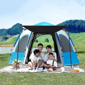 타오진 원터치 텐트 자동 육각 돔 텐트 캠핑그늘막텐트, 5~8인용(280*240*155CM, 파란색