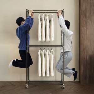 CABICO 이동식 스탠드 행거 튼튼한 철제 행거 2단, 블랙