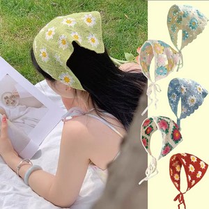 케이랜드 플라워 크로셰 보넷 니트 삼각 두건