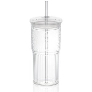 AISOUL 유리컵 내열 유리 뚜껑 빨대 있는 예쁜 650ml 글라스 물컵 레몬수 유리컵 아이스아메리카노 컵, 1개, 화이트 투명