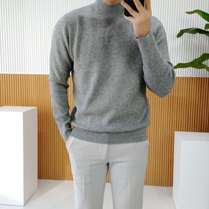 로니제이 남자 캐시미어 스판 미니 골지 데일리 무지 반폴라 터틀넥 니트