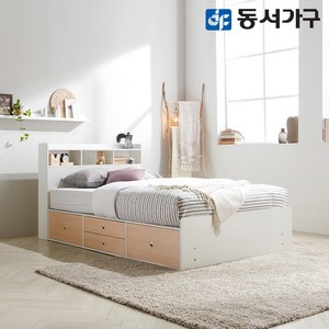 동서가구 미휴화이트 수납헤드 깊은서랍 슈퍼싱글 SS 침대 프레임 DF638731, 화이트메이플