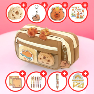 오모스트 대용량 카피바라 인형 필통, 1개, 브라운+꿀템SET