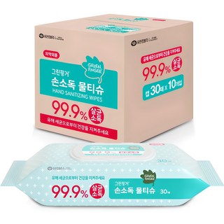 그린핑거 손소독 물티슈 캡형 30개입 10개 상품 이미지