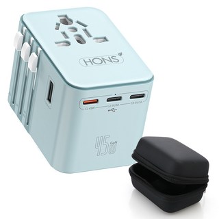 혼스 해외 여행용 멀티 어댑터 PD45W GaN고속 2500W 5구 충전 HSTA-45W5, 1개, 스카이블루