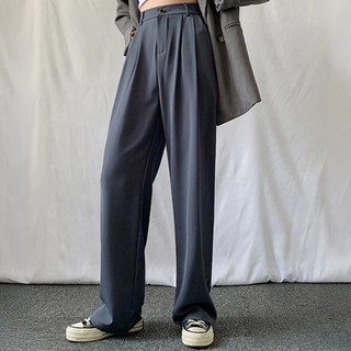 女款多巴胺顯瘦長腿西裝褲 寬褲, XL, 灰色