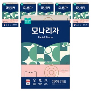 모나리자 천연펄프 미용티슈 2겹, 280매, 6개