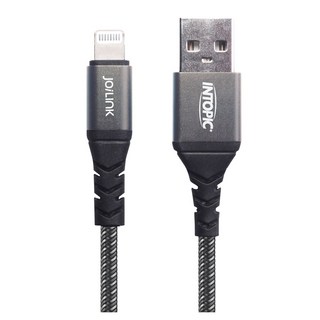 INTOPIC 廣鼎 MFi 鋁合金充電傳輸長線, 200cm長度, 2.4A高電流, 附魔鬼氈束線帶 USB-Lightning, 2m, CB-IUA-L23, 1條