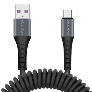 옵시디언 차량용 USB A to C 핸드폰 스프링 코일 고속충전케이블