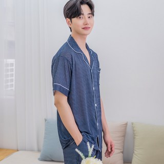 에이원 남성용 냉감 체크 반팔 잠옷 상하세트