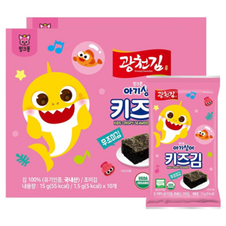 광천김 핑크퐁 아기상어 무조미 키즈김, 무조미김, 15g, 2개