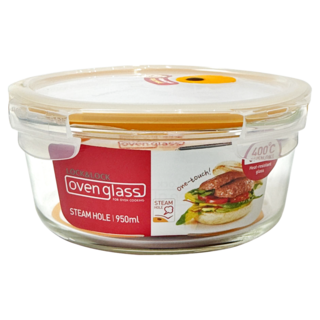 LocknLock 樂扣樂扣 輕鬆熱耐熱玻璃保鮮盒 圓形, LLG861T 950ml, 1個