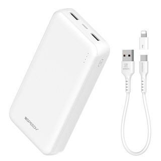 SPEEDY 슬림 듀얼 보조배터리 20000mAh 듀얼포트 + C타입 케이블 + 5핀 + 8핀 젠더 세트, 화이트, SPE-B22PCPPB200A