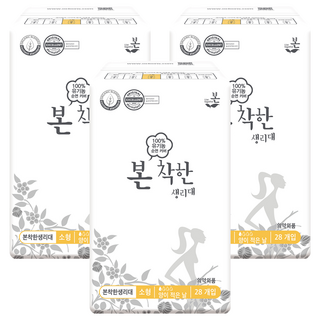 유기농본 착한 생리대 날개형, 소형, 28개입, 3개