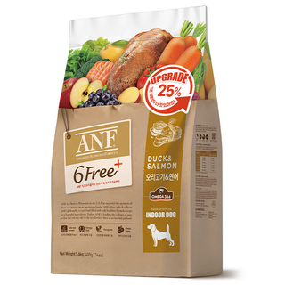 ANF 생후 4개월 이상 식스프리플러스 인도어 독 건식사료 오리고기&연어, 오리, 6kg, 1개