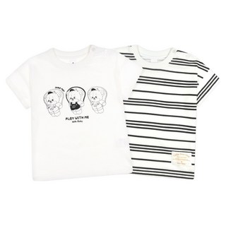 MilkBaby 아동용 스트라이프와 아기곰돌 반소매 티셔츠 2종 세트