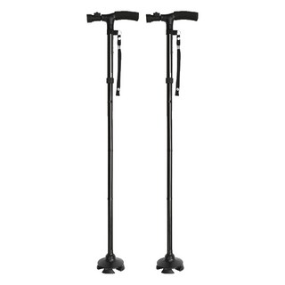 본덱 높이조절 LED라이트 4단 접이식 효도 지팡이 VD-FSE100A, 블랙, 2개