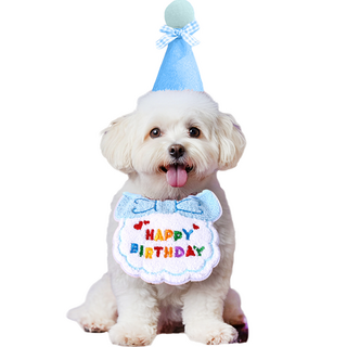 마르벨라 반려동물 멍냥이 생일파티 스카프 + 모자 세트 Free, 스카이블루, 1세트