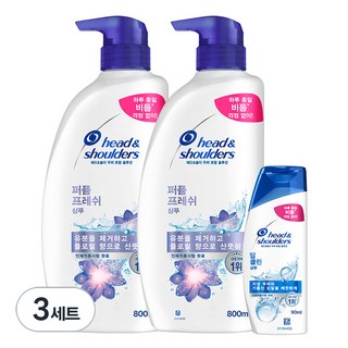 헤드앤숄더 퍼퓸 프레쉬 샴푸 800ml x 2p + 딥클린 샴푸 90ml x 1p 세트, 3세트